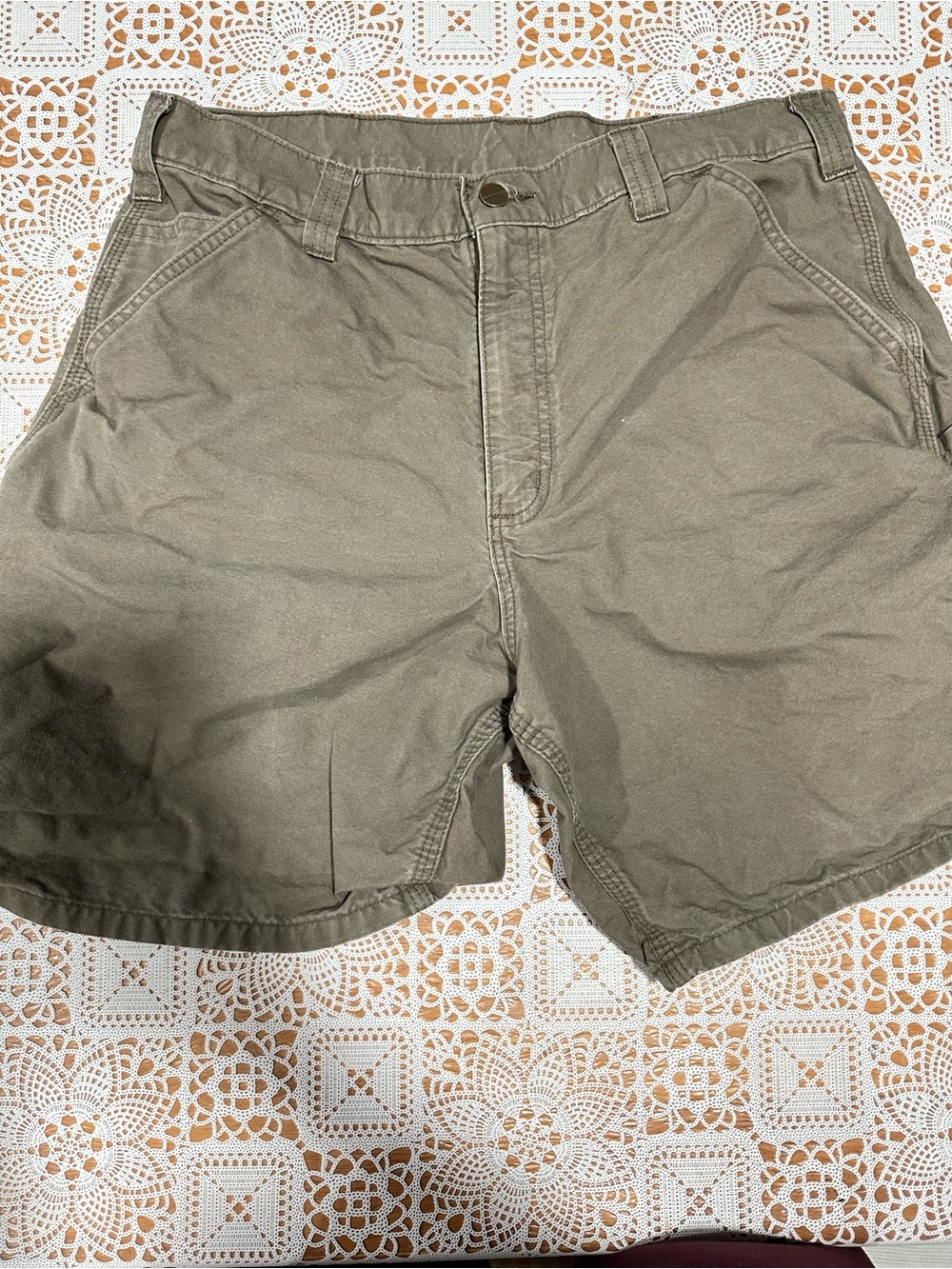Carhartt Carpenter Shorts Mens 34 Olive Green Canvas Workwear Utility Shorts